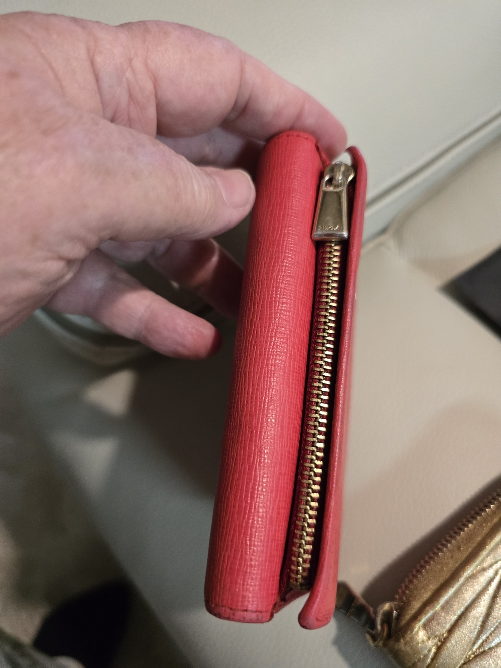 Furla Orange Red Leather Trifold Wallet Slight Rubbing Leather Paint Will Fix It - Picture 2 of 4